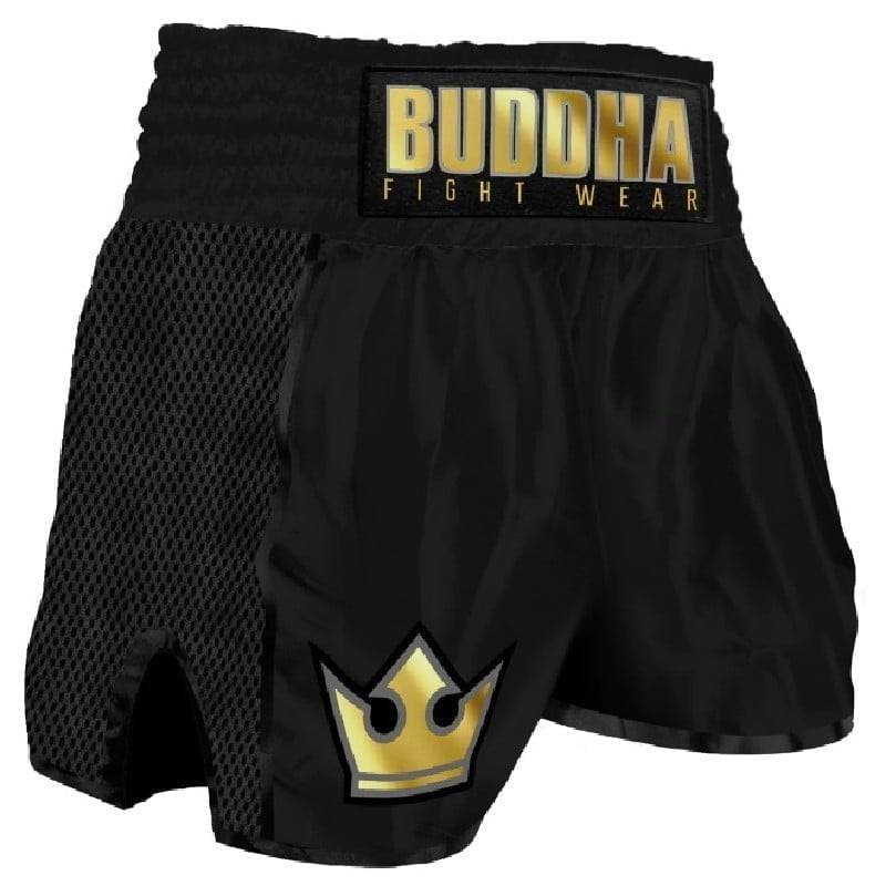 Buddha Retro Skeletor Muay Thai Shorts Negro-Blanco