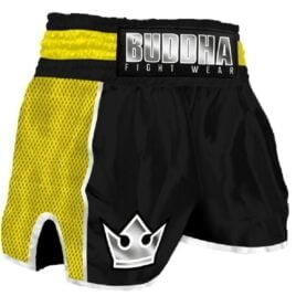 Pantalones Muay Thai Buddha Retro Premium negro-amarillo
