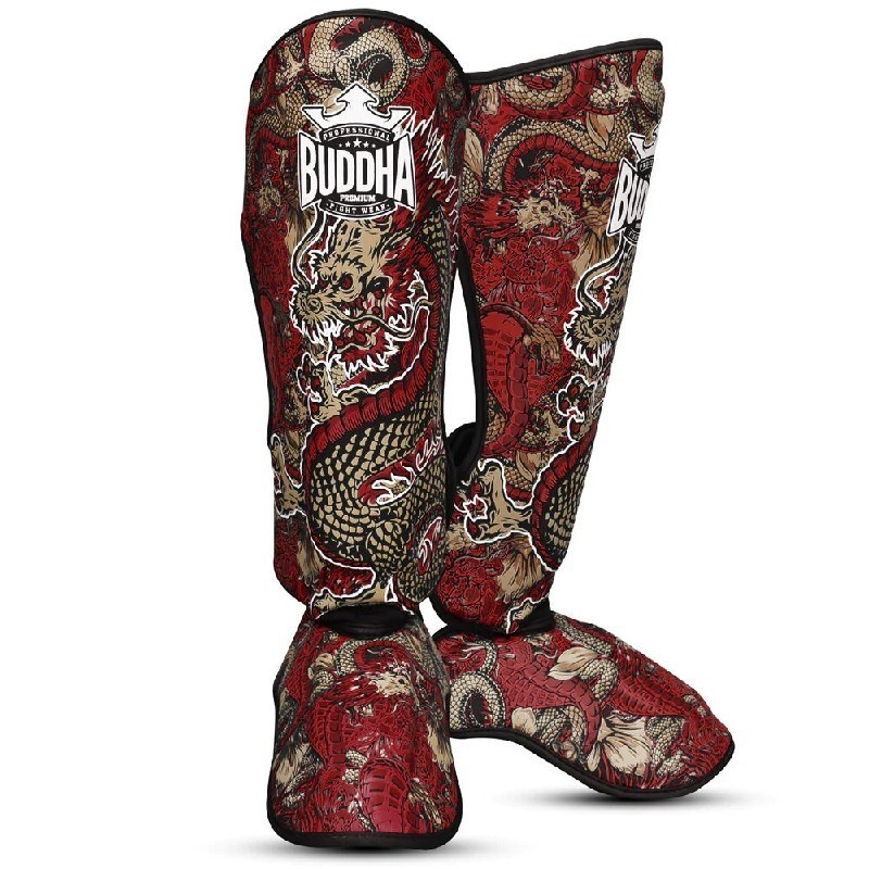 Espinilleras Buddha Dragon rojas