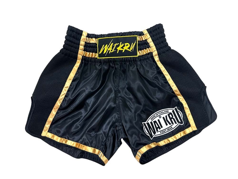Pantalones Muay Thai Waikru Retro Mesh negros