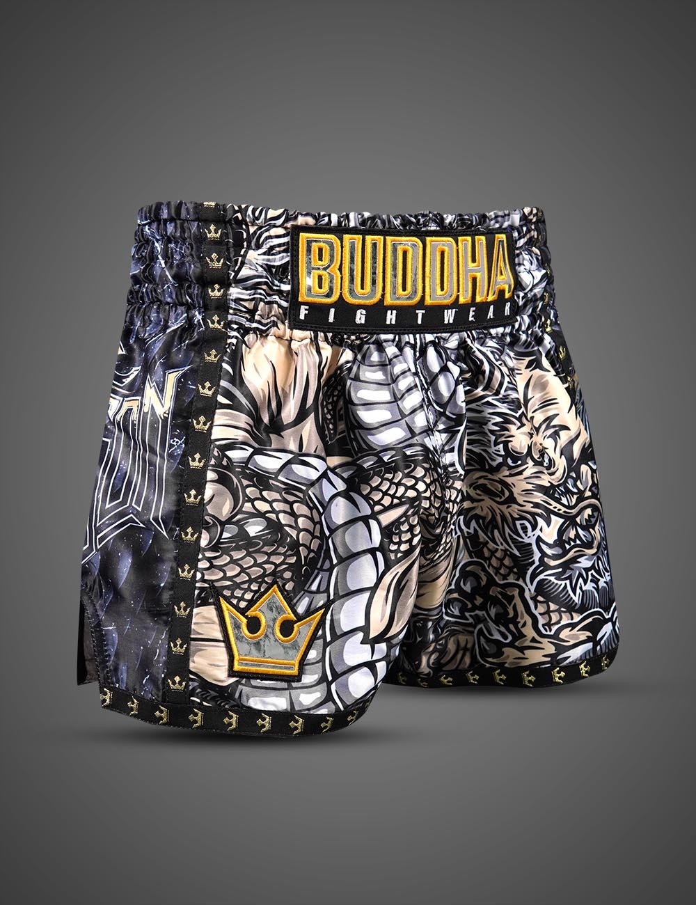 Pantalon Muay Thai Buddha Dragon Blancos