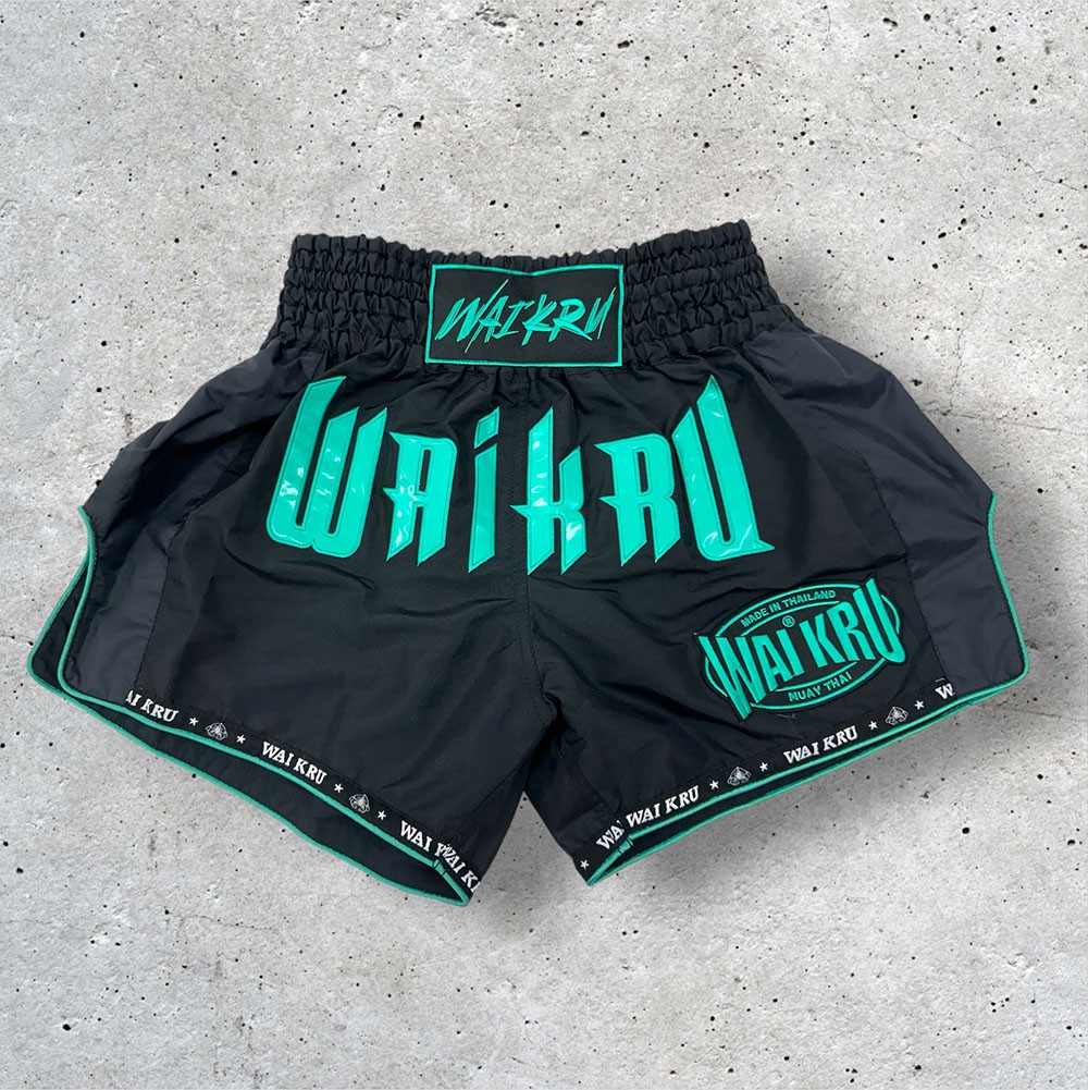 Pantalones Muay Thai Waikru Black Turquoise
