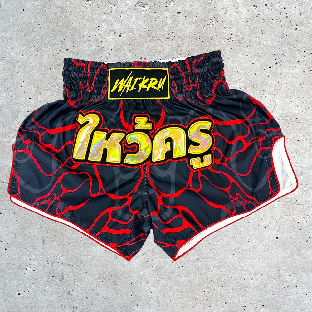 Pantalones Muay Thai Waikru Microfiber Black - Red